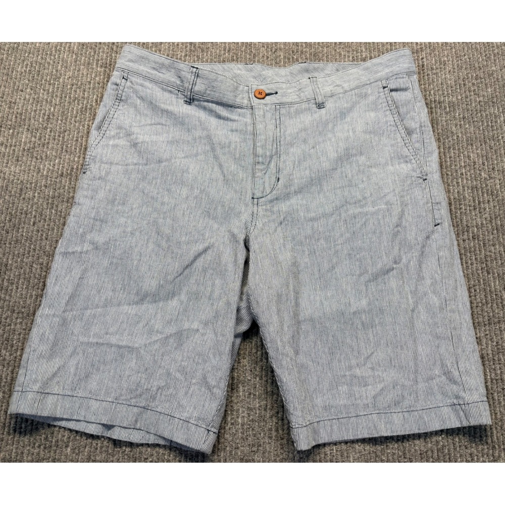 Tommy Bahama Mens 34 Blue White Striped Linen Blend Shorts Marlin Logo